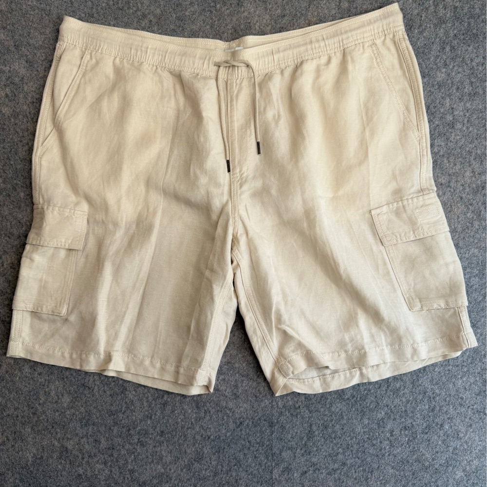 Cubavera Cargo Shorts Mens XXL Beige Linen Blend Drawstring Coastal Minimalist